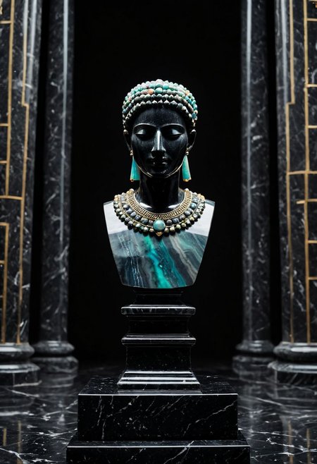 Fujifilm XT3, Sony A7 IV, (award winning photography) a (black: 0.79) marble simple stylized baal haddad (fetish-idol) made of opal (Kintsugi: 0.89) set on a pedestal in temple, glistening. in the background beautiful pillars, divine (iridescent: 0.79), opalescent textures, volumetric light, ethereal, sparkling, studio photo, highly detailed, sharp focus (highest quality: 1.39) (highest coherency: 1.39) (award winning photography), highly detailed photography, (muted colors, cinematic, dim colors, soothing tones:1.2), vibrant, insanely detailed, hyperdetailed, (dark shot:1.2), (vsco:0.3), (intricate details:0.9), (hdr, hyperdetailed:1.2) (vignette), sss, raw photo, fijifilm, kodak, cinematic film grain, mesopotamian, babylonian