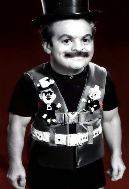((((((black and white,black shirt, belt, stubble, red theme, shorts, greyscale, 1boy, life vest)))))),((small man with mustache, top hat, kenbis, chibi, chibi, male only, male, male chibi, monocle, art deco, thick mustache, comically large mustache, handlebar mustache, tiny, multiple men, shrunk, microxl, some little guys,  high angle, from above)), bwMovies, realistic, photo, vintage photo, ((very small man, small man, a small man, a man who is small, a small man)), an unapologetically small human male, black and white, smiling, very happy, euphoric, ecstatic, wonderful small men, large smile, huge smile