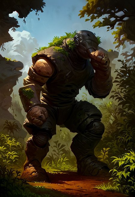 score_9,score_8_up,score_7_up, AUTOMATON, 
giant rock golem with plants growing on shoulders, rough rocks, rough stone, unpolished, dirty, ancient, STANDING, sucking_own_thumb,