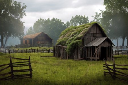 RAW photo, (masterpiece:1.3), subsurface scattering, heavy shadow, (high quality:1.4), (intricate, high detail:1.2), professional photography, HDR, High Dynamic Range, realistic, ultra realistic, photorealistic, high resolution, film photography, ambient lighting, atmospheric effects, <lora:detail_slider_v4:2>, OverallDetail,  cabin, fields, barn, fence, fantfa, <lora:FantasyFarm:1>