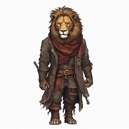 Lion, Knight, No Humans, Solo, Simple Background, Full Body, Transparent Background, Pirate Coat, Long, Tattered, Gold Buttons, Weathered Fabric
Nomad Garb, Layered Cloth, Scarf, Desert Colors
Stealth Suit, Tight-Fitting, Matte Black, Hidden Pockets