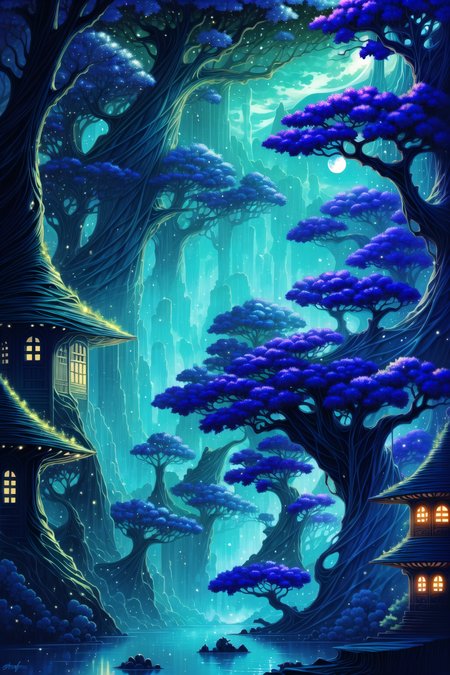 <lora:FeyAndFairies:1> FeyFa, sinister fantasy, scene, forest, river, shrine, moonlight, best quality, masterpiece, <lora:more_details:0.65>