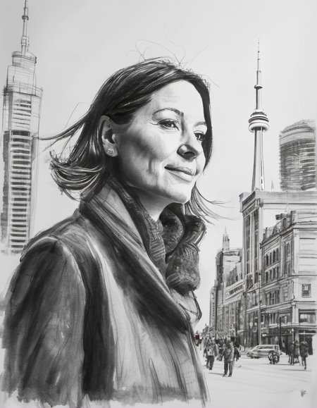 Portrait of a Canadian woman.  downtown Toronto,archsketch, children-drawing<lora:EMS-314644-EMS:1.000000>