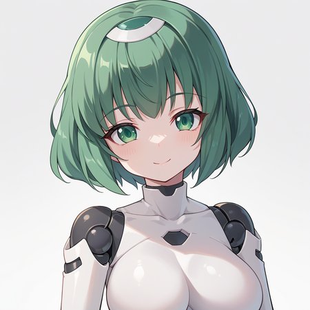score_9, score_8_up, score_7_up, simple background, light smile, 
1girl, polynian iana, green hair, short hair, green eyes, robot girl, 
<lora:polynian_iana_pony_v1:0.8>