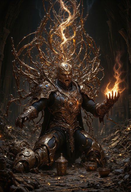 32k UHD fantasy movie still, photograph, A beautiful ecstatic female techno-wizard in a post-apocalyptic wasteland, she is chanting concentrating on a ritual many various different scraps and gears from a pile of scrap metal are levitating in front of her forming glowing armor on her, one hand is covered in metal forming a glowing gauntlet, wasteland background, high action pose, interesting camera angle, warm colors, texture, cinematic realism, high action pose, correct digits, realistic skin, intricately detailed, Cinematic style, Beauty, Realism, Photorealism, Chiaroscuro, High quality, Magic style, Cinematic style, Beauty, Realism, Photorealism, Chiaroscuro, High quality, perfection style, mythp0rt, Magic style, ArsMJStyle, Rococo Steampunk