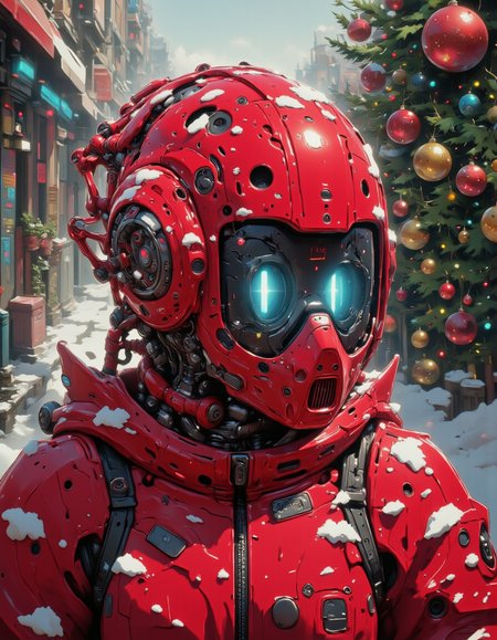 nistyle,  concept art Girl in red oily latex, red helmet, covered face, pixel eye, dynamics, digital artwork, illustrative, painterly, matte painting, highly detailed,  mechanical , Christmas Theme , christmas mood,magical christmas, a highly detailed, digital illustration in a whimsical, festive style, max details, in a Christmas street, Christmas tree, santa_hat , full body,
<lora:flux.1_lora_flyway_Epic-detail_v2:0.5>
<lora:CPA:0.7>
<lora:test2:0.7> ,  <lora:Christmas_Dreams:0.9>, <lora:flux.1_lora_ink-dynamic:0.4> , <lora:aidmaImageUpraderv0.3:0.5>