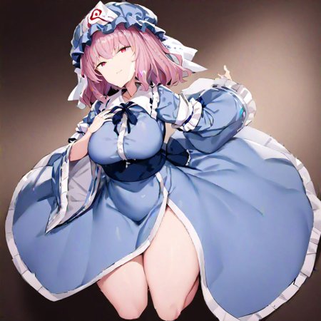 saigyouji yuyuko, 
masterpiece, best quality, very aesthetic, absurdres, 1milf, 1adult, solo, full_body, tachi-e,