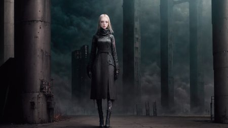 [colorized],muted colors,dark colors,gloomy,RAW photo,realistic,detailed,8k uhd, dslr, soft lighting,natural lighting,volumetrics dtx,dim light
(cyborg:0.6) girl with Ella Freya face,cibo (normal), grimy face,face black lines tattoos,pale skin,free hands,leg pivot
metal,concrete,scratches, reflects,gothic,muted colors,,,mega structures, giant buildings ,decrepit scenery,deep horizon
by David Palumbo, by Ben Templesmith,by Brian Oldham,by Simon Stalenhag
<lora:blame5:0.7> <lora:epiNoiseoffset_v2:0.3> <lora:LowRA_v20:0.5>