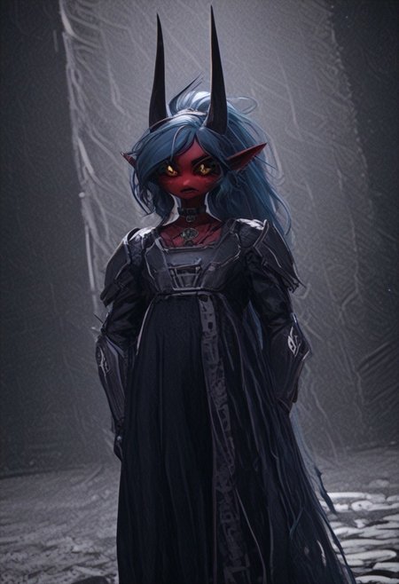 (score_9, score_8_up, score_7_up), PRSNL_3_1, HCSV1, illustration, ((cartoon)), hand drawn, ((masterpiece)), (furry art, uploaded on e621, 4k, fine details, (subtle soft details), (female), ((imp)), gloves, demon girl, (red skin mottled with white spots), imp tail, black pupils, black sclera, ((black ram horns)), short stature, 1girl, (((very long light teal hair tied into a ponytail:1.4))), dark teal highlights, ((purple slave collar)), black puffy lips, black eyeliner, ((detailed orange eyes)), ((dynamic pose)), plump, cute, beautiful, ((black sclera:1.4)), orange iris, Detailed hand, medium breasts, cleavage, curvy, pink fingerless gloves, large iris, hooves, fur on ankles around hooves, medium bulge, solo, Helldivers, in a futuristic, armored suit. The armor is predominantly dark gray with pink accents at the shoulder plates, knee pads, and boot heels, It's a sleek design with segmented plates suggesting both flexibility and protection, (cyberpunk city outskirts, cable, standing, scales, road, outcasts, black background, walking, car, horizon, decay, dystopian, cinematic lighting, vivid colors, futuristic chestplate, loincloth, covered navel, /(((holding a rifle with both hands, m41apls)))