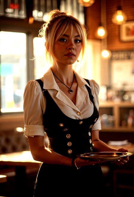 Photorealistic photography of Café environment, with a young 18 years old waitress featuring blonde hair, sw33ny, grey eyes, beautiful figure in a stylish uniform, wearing unique accessories, necklace, punk style ear piercing,
standing, Balancing a tray on her fingertips, looking confident.
Soft ambient lighting, enhancing the warm café atmosphere.
Warm, natural light streaming in through the windows.
8K resolution for ultra-high detail.
Hyperrealistic textures for maximum realism.
Photorealistic rendering for a lifelike appearance.
Ultra-sharp focus on key elements.
Cinematic color grading for a filmic look.
Dynamic range to capture the full spectrum of light.
High dynamic range (HDR) for balanced lighting.
Soft focus on background elements to create depth.
Fine detail enhancement for intricate textures.
Ultra-high contrast for dramatic effect.
Realistic depth of field for a natural look.
Vivid color saturation for a vibrant scene.
Sharp edge detailing on the character and café furniture.
Smooth gradient transitions for a polished look.
Subtle vignetting to focus attention on the character.
Enhanced clarity on all elements.
Realistic motion blur for any movement.
Perfectly balanced lighting for a natural feel.
Natural color tones for the café and character.
Crisp shadow definition for high detail.
Warm, inviting color palette for a serene atmosphere.
Enhanced texture blending for a seamless look.
Subtle noise reduction for a clean finish.
High definition reflections on the café tables and character’s uniform.
Sharp focus throughout for maximum detail.
Ultra-smooth gradients in the background.
High clarity in soft areas for balanced contrast.
Subtle glow effects to enhance the warm atmosphere.
Perfect exposure for natural light and shadows.
Detailed texture mapping for ultra-realism.
Enhanced light reflections on the café and character’s accessories.
Perfectly balanced contrast for visual appeal.
High resolution details for lifelike representation.
Soft shadow transitions for a natural look.
Enhanced light diffusion for realism.
Realistic atmospheric effects to add depth.
High color accuracy for true-to-life tones.
Subtle texture overlays for added detail.
High-definition light beams filtering through the café windows.
Perfectly aligned shadows for a cohesive look.
Enhanced light scattering through the café environment.
Crisp, detailed edges on all elements.
Subtle light flares for added realism.
Balanced color grading for a natural look.
Detailed environmental mapping for a realistic scene.
Ultra-fine detail on all surfaces.
Perfectly integrated elements for a seamless composition.
Cinematic realism for an immersive experience.
Vibrant yet natural color palette to enhance the mood.
High-quality render to capture every detail.












