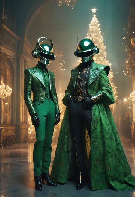 Neo rococo laser Shooting Cyberpunk Daftpunk in Green Xmas Jean Paul Gaultier Advertisement
