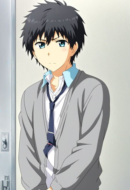 high resolution, solo, best quality, 1Boy, Arata Kaizaki, Black Hair, school, school uniform, OverallDetail