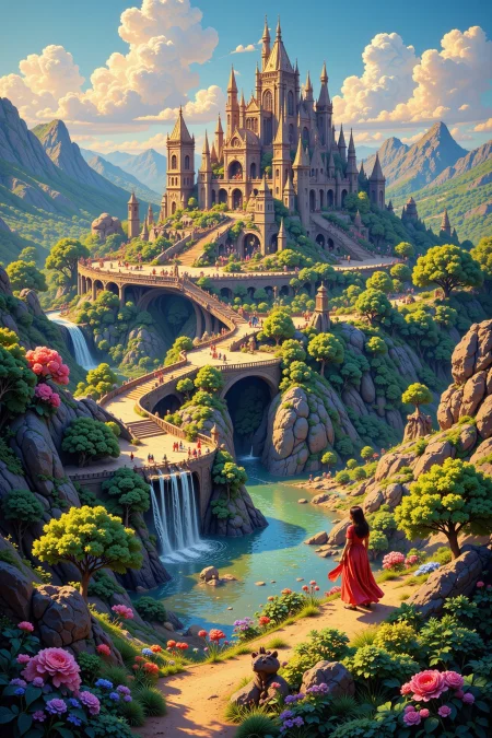 Xanadu magical kingdom beautiful  landscape, early morning, woman, very intricate, very detailed, sharp, bright, colorful, <lora:Hand v2:0.5> <lora:Anti-Blur:1><lora:Insane Detail Slider:0.25>  <lora:flux.1_lora_flyway_Epic-detail_v2:0.4> <lora:fluxenhancer:0.25> <lora:Saturday_Morning_Cartoon_Style_FLUX:1> Cartoon Style