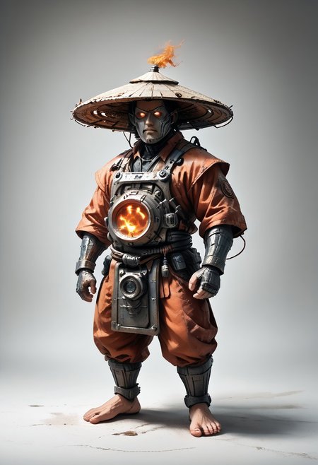masterpiece, best quality, newest,
 eyecatching composition, dynamic pose, dynamic angles, detailed background of bamboo forest, Asian conical hat, strawhat, conical hat,
A Shadow faster than the light
Like cosmic fire his presence is
Shining in the night
Born from high technology
Too fast for human eyes to see
A soldier made of cyber steel
Create to kill the enemy
By neutreon power he is ready to strike
Can you feel the fire
See the anger in his burning eyes
He's the Super Sonic Samurai
By jetpack power he's ready to fly
He's the Super Sonic Samurai
Laser Katana high up to the sky
For the Super! Sonic Samurai!
barefoot plantigrade furry male, panda bear, chubby