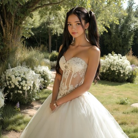 masterpiece,best quality,amazing quality,1girl,solo,looking_at_viewer,upper_body,  
black_hair,very_long_hair,twintails,  
wedding dress, strapless,see through,jewelry, 
outdoors,standing, grass,
(no veil:1.3),




