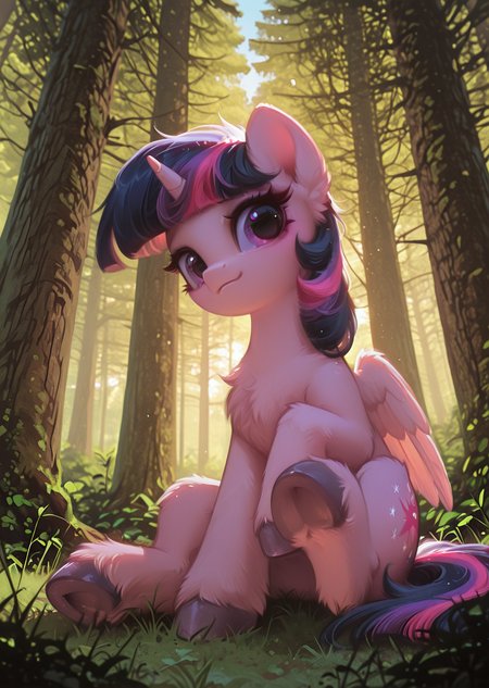 (photorealistic:1.3), solo, twilight_sparkle_\(my_little_pony\), leg up,(dynamic comparison:1.3), masterpiece, best quality, very aesthetic, looking_at_viewer, humanization, sitting, fur, wings, outline, , [minimalism:0.9], from_below, hooves, foot bottom view, sole, toys, BREAK, (forest:1.3), grass, warm, summer,