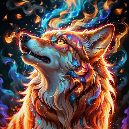 art style, fire wolf (fire element) <lora:xl-shanbailing-1003fire:1.2>, howling, Psychedelic art drdjns style,artwork  <lora:ccxl-mucha_lora_vA1:0.75> ,ccxl-mucha ,masterpiece, <lora:add-detail-xl:1.1>, SimplePositiveXLv2, (OverallDetailXL:0.8),Zip2D,   expressive eye <lora:DetailedEyes_V3:1>,