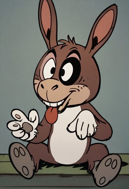 (score_9 | score_8_up | score_7_up) ((masterpiece:1))(best quality,very high quality,ultra detailed:1.2) (2D,cartoon style,anime style)(Smooth:2)(clean blurring) (four fingers on each hand,one thumb on each hand:1), solo, charles, dog, black spot on left eye, white fur, paw, dog paws, donkey dog hybrid, Full Donkey, half donkey, donkey head, donkey ears, donkey tail,