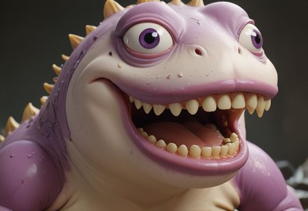 HD, Raytracing, cinematic, sense of scale, 1massive pepe_frog+chonkasaurus, albino, human teeth, skeletal, atmospheric, empty space, colours, blurry background, realistic, purple realistic eyes, bloodshot eyes, <lora:chonkasaurus-000003:1>
