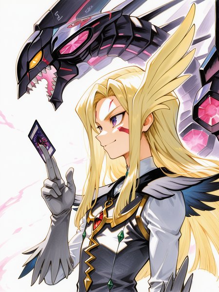 mizael,holding card,card,facial tattoo,traditional media,1boy,1other,open mouth,galaxy-eyes tachyon dragon,black mecha dragon,no humans,sharp teeth,smile,from side,male focus,upper body,solo,sketch,grey gloves,white background,closed mouth,
masterpiece,best quality,amazing quality,very aesthetic,absurdres,newest,<lora:Galaxy-Eyes Tachyon Dragon illuXL v1:0.82>,