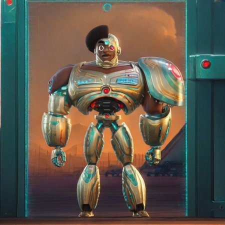 cyborg, robot, solo, mecha, 1boy, science fiction, dark skin, male focus, armor, dark skin,  score_9, score_8_up, score_7_up, score_6_up <lora:vinceteaa_020_04v2-step00000400r:1> good face, good eyes, looking at viewer, full body, standing,