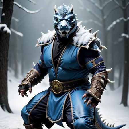 <lora:person_XL_chonkasaurus:0.5> photograph of (chonkasaurus:1), dressed as a (subzero from mortal kombat:1.25)