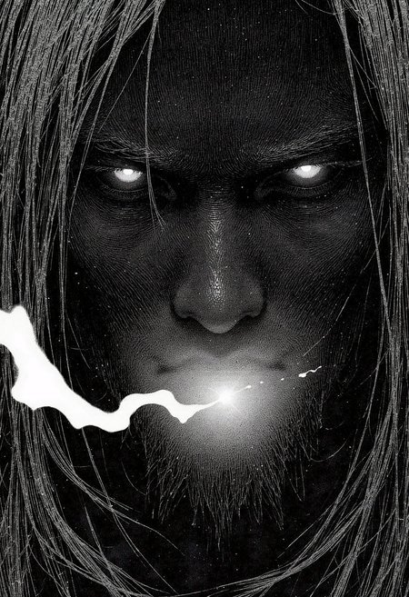 In a captivating, hyper-detailed monochrome manga sketch, the eerie and haunting extreme close-up of a male wizard's face takes center stage. The image is rendered in a macabre style with intricate textures that evoke porous surfaces, rubberized skin, plasma energy, steel structures, and elements reminiscent of the Cantor set and chaos theory. The wizard's eyes gleam with an otherworldly glow, while his features are accentuated by tanzanite highlights and talc-like details. The magical quality of the scene is further emphasized by a shimmering, sparkling energy emanating from the subject's being. This captivating manga sketch utilizes 3D printing techniques to create an intricate, visually arresting image that embodies both the fantastical and the sinister aspects of its subject matter., <lora:test2-000013-nistyle:1.0> Nistyle,<lora:Wiz-Arcana-Spectral_Glow:0.6> spectral glow, chromatic grain, motion blur, diffuse silhouette, light leak effect, prism effect, inverted negative film, ethereal <lora:Victorian Photograph e377b7657231499e9165dad83cdeb312_pytorch_lora_weights:0.5> VCTRN
