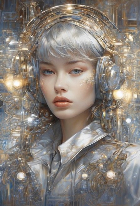by Hajime Sorayama and Lois van Baarle in the style of Georgina Goodwin,   rpg portrait, fantasy, magical, photograph <lora:rpg_portrait:2.00>