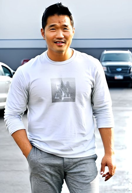 (((htkangface))), daddy,  natural face expression, (((detailed HtKangface))), fixed htKangface Photorealistic, realistic, masterpiece, intricate details, detailed background, depth of field, photo of a handsome, dynamic pose, natural face expression, (((looking at viewer))), high detail, high quality, male focus,  ((white shirt)), ((pants)), ((dark parking area background)), full body