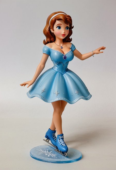 sofia_the_first, necklace, figure skating leotard, dress, ice rink,on ice, large breasts, cleavage