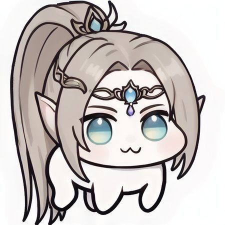 doro, creature, :3, chibi, no humans, four legs, solid circle eyes, no pupils, white skin, circlet, ponytail, hair ornament, <lora:Doro_X_PDXL_V1:1.0>,  <lora:selenekr-ponyxl-beta4-08:0.9>, selenekr, white background, simple background,