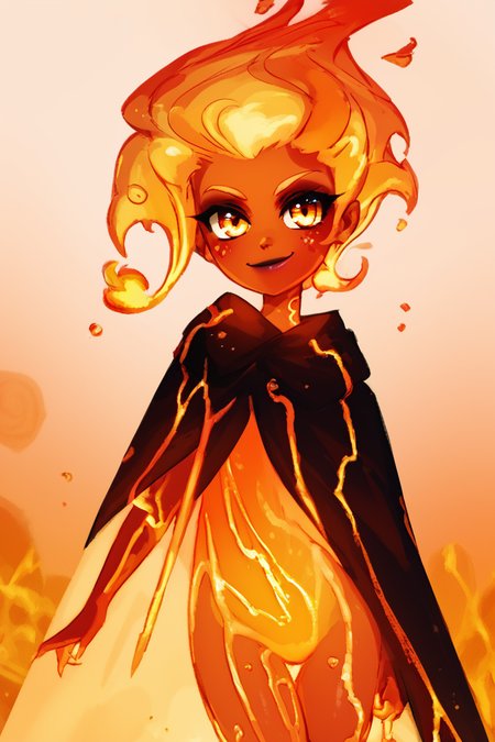 score_9, score_8_up, score_8,   BREAK, , zzLavaGirl, black scales, colored skin, monster girl, orange skin, fire, fiery hair, red skin, molten rock, red hair,  <lora:Lava_Girl_PDXL:1.0>,  , BREAK, smile, closed mouth, looking at viewer, cowboy shot,  ,,, embedding:zPDXL, Expressiveh, ,,, <lora:MantisStyle_PDXL_v2:0.8>, <lora:SDXLFaeTastic2400:0.5>, <lora:Expressive_H-000001:0.4>,