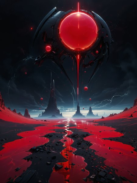 <lora:more_artful-xl:0.8> <lora:add-detail-xl:2.4> <lora:style-matte_black_contrast-xl-v3-by_tijuanaslumlord:1.0> <lora:style-glowing_neon-xl-by_cybernella:0.8> vntblk, (vertical symmetry:1.4), [blood moon, red moon, darkest night, dark forest path with trees standing in line, black and red:famous artwork by (stephan martiniere:1.4) and (roger dean:1.3), (artifact:1.4), dark exoplanet landscape with (obelisks standing in line:1.4), glowing ornate extraterrestrial artifact, sparks, mysterious, ominous, ethereal, deserted, dark corners, black, red, grey:16], ultra detailed