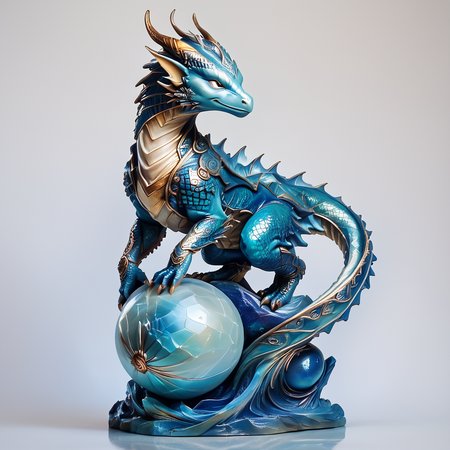 Score_9, score_8_up, score_7_up, score_6_up, <lora:VinylStatuePony:1>  ArsFigurine, Vinyl statue, Detailed dragon curled around a crystal ball