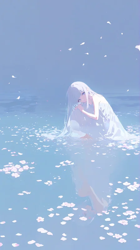 masterpiece, best quality, amazing quality, very aesthetic, absurdres, newest, by (yoneyama mai:0.6), (Rella:0.6) and (Mika pikazo:0.6), asian_female, crouching, shallow_reflective_pool, reflection, eye_contact, light_blue_chiffon_dress, soft_fabric, mist_effect, calm_expression, understanding_look, flower_petals_on_water, still_water, self_reflection, surreal_fashion_editorial, <lora:748cmSDXL:0.6>, <lora:XXX477:0.6>,