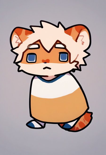 score_9_up, score_8_up, score_7_up, source_furry, milkytiger, tiger ears, tiger boy, white eyebrows, blue eyes, 1boy, solo, chibi, dot eyes