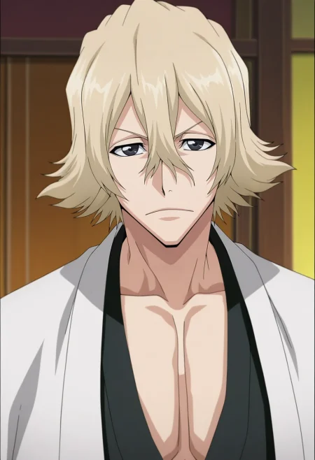 masterpiece, best quality, intricate details, anime screencap, anime coloring, official style, looking at viewer, 1boy, solo, male focus, <lora:kisuke_urahara_ilxl:0.94>, kisuke_urahara, blonde hair, black eyes, short hair, hair between eyes, , , ,