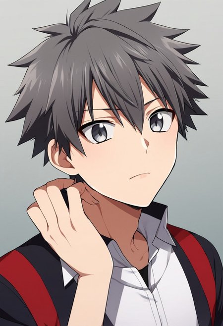 yuto_ryugami, dark grey hair, short hair, spiky hair, grey eyes, 1boy, solo, solo focus