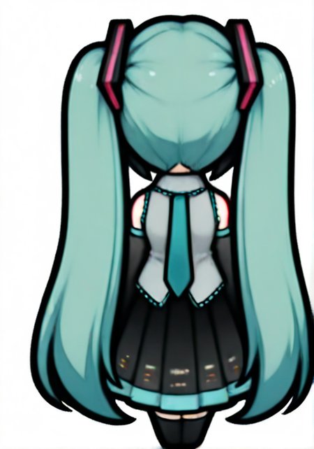 hatsune_miku, rimworld, (chibi:1.2), from behind, facing_away, 1girl, breasts, solo, full body, transparent background, white background, simple background  <lora:rimworld2-000070:1>