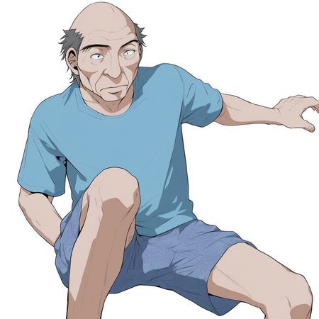 boxers, blue shirt, white background, solo, male focus