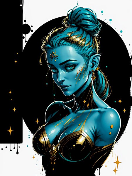 ((full torso)),(masterpiece, best quality:1.1), (realistic:0.69), (acrylic illustration:0.4), ((pxint)), a (fairy), ((detailed fairy wings:1.05)), spiked hair shaved sides and braids, (1girl:1.05), solo, (pointed ears), soft smile, beautiful lips, jewelry, tribal, ((detailed| stunning eyes)), whimsical, (beautiful), (attractive), (cute), looking to the side, droplets, (green) and gold, aqua, sparkle, (smile:0.3), particles, bubbles, patterns, flowing, with a splash of paint, multicolored, intricate,  splash!, paint splash background, (style-paintmagic:0.6), (good proportions), (good anatomy), (good design, highest quality, award winning, masterwork, masterpiece:1.4), (abstract:1.2)  <lora:abstractPortraits_v1:1.2> (mature adult:0.8),