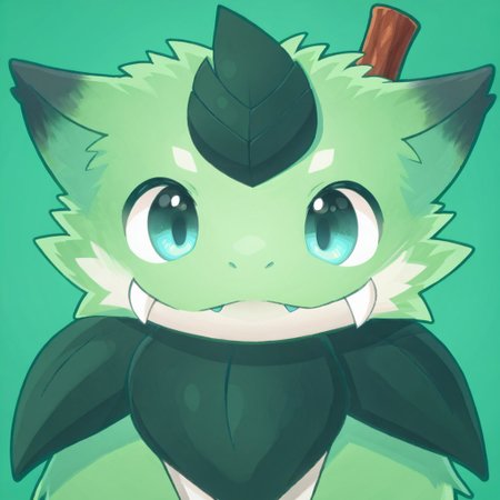 score_9, score_8_up, score_7_up, zPDXL3, ((((sdgs4by zuppu11)))), jinjitsu (hitsuji umino), green theme, 1boy, furry, kemono, cute, solo, fangs on mouth