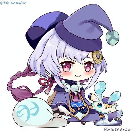 score_9, score_8_up, score_8,  ,,, zzPadoru, qiqi_(genshin_impact) , 1girl, blush, simple background, hair ornament, long sleeves, white background, dress, holding, closed mouth, standing, purple eyes, full body, purple hair, twitter username, blue dress, wavy mouth, blue headwear, holding sack, coin hair ornament,   ,<lora:PadoruMemePDXL:1.0>,   ,,, smile, looking at viewer,  ,,, embedding:zPDXL,  <lora:SDXLFaeTastic2400:0.5>,   <lora:Qiqi_Genshin_PDXL_v2:0.8>,