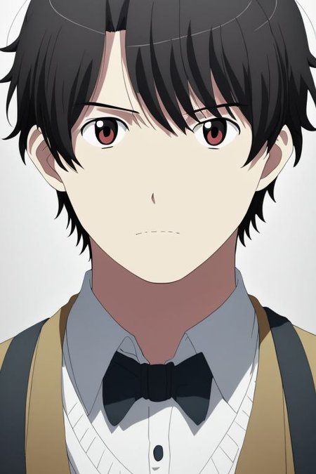 high resolution, solo, best quality, 1Boy, Portrait, Inaho Kaizuka, Black Hair, portrait, looking at viewer, focused gaze forward, upper body, head upright, jealousy,