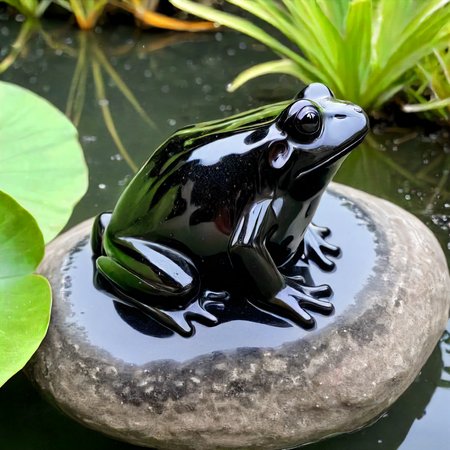 frog made out of obsidian in a pond  <lora:Obsidian SDXL:1>