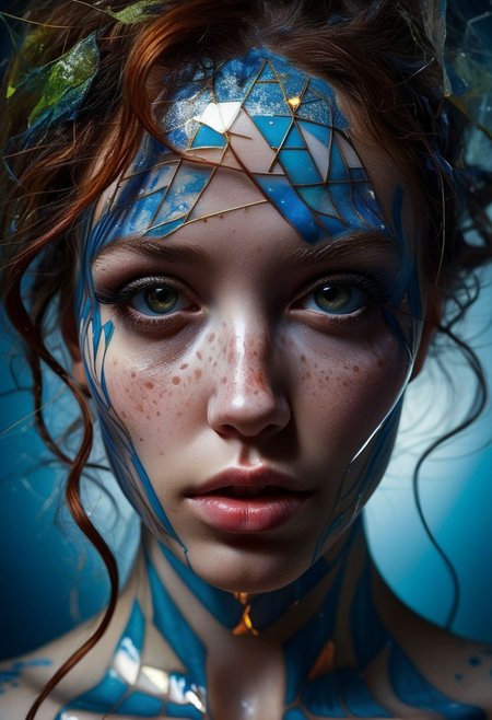 mysterious face with freckles, an exotic girl in tape clothing, fading background, alluring goddess, blacktapeprojekt, by Minjae Lee, Carne Griffiths, Emily Kell, Steve McCurry, Geoffroy Thoorens, Aaron Horkey, Jordan Grimmer, Greg Rutkowski, amazing depth, double exposure, surreal, geometric patterns, intricately detailed, bokeh,  perfect balanced, deep fine borders, artistic photorealism , smooth,  great masterwork by Suiras  <lora:add-detail-xl:2>  <lora:Double_Exposure:0.5>