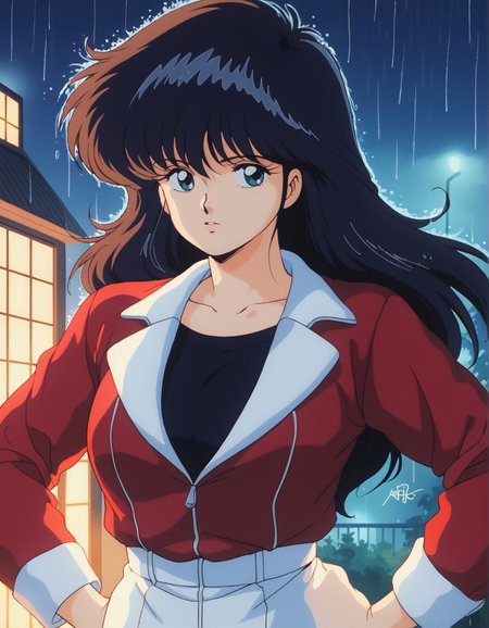 score_9, score_8_up, score_7_up,score_6_up,high resolution,mdk,1girl,solo,black hair,long hair,night,raining outside,in bedroom,looking outside window,red jacket,retro,curvy,looking sideways,volumetric lighting,depth of field,upper  body,front view,cozy room,hands on hip,detailed