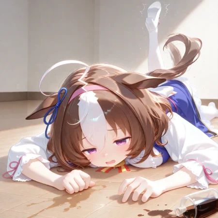 1girl, meisho doto \(umamusume\), tripping, lying, spilled drink, 
very awa, masterpiece, best quality, amazing quality, absurd res, hi res, highres, <lora:NoobV065sHyperDmd:0.3> <lora:naitian_epoch_12:0.8>