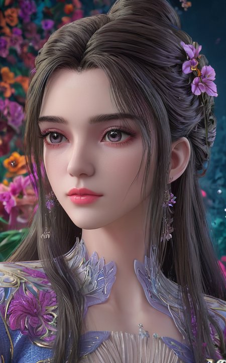 1girl,black eyes,long hair,super precise depiction, (flowers),multiple colors,high definition,Rich in intricate details. 8K,illustration,crazy colors,  <lora:limuwan:0.6>