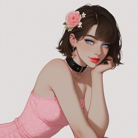 score_9, score_8_up, score_7_up, Expressiveh, , sexy pose, 
, kawaii, perfect eyes, detailed, , pale skin, perfect skin, 
(1_Femboy), detailed eyes, big blue eyes,
 , 
sexy skinny feminne body, 
, narrow waist, bob haircut ,brown hair, 
Lace stockings, , black nails, , ear piercing, makeup, lipstick, strands, manicure,
, submissive, thin waist, , collar,
Aroused, 
    , , ,  summerdress, pink dress, flower print, flower hair ornament, highly detailed, intricate, , sitting, knees up, leaning forward, head resting on knees, side view, dutch angle, looking at viewer, gentle smile, modelshoot, abstract background, solo